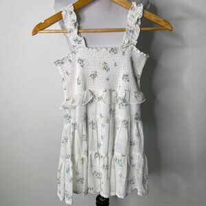 Babysara Kid's White Floral Smocked Ruffle Mini Sleeveless Dress Size 7